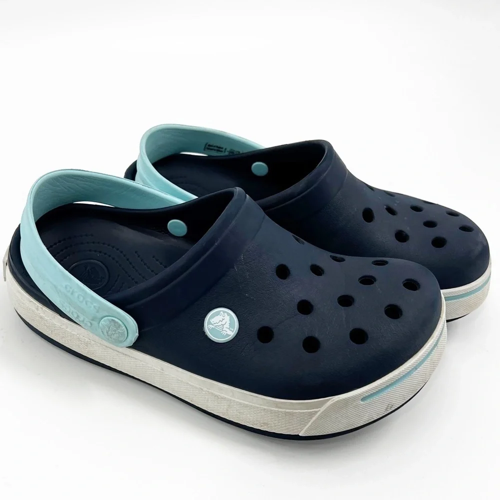 ✅‎ Crocs Kids' Crocband II Clog Navy Blue, Sky Blue and White Shoe 3 WATERPROOF